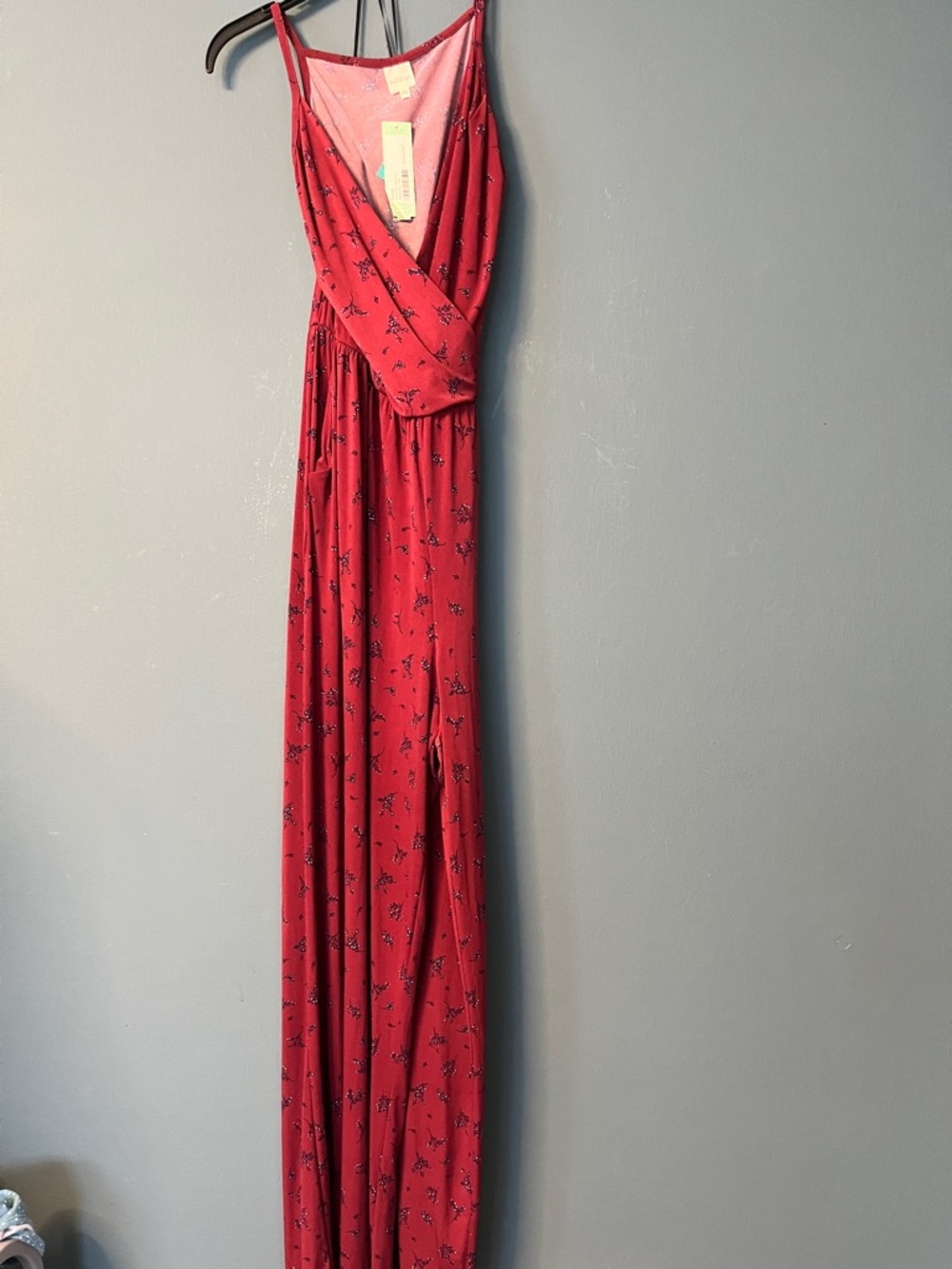 Kaileigh Red Floral Wrap-Style Maxi Dress